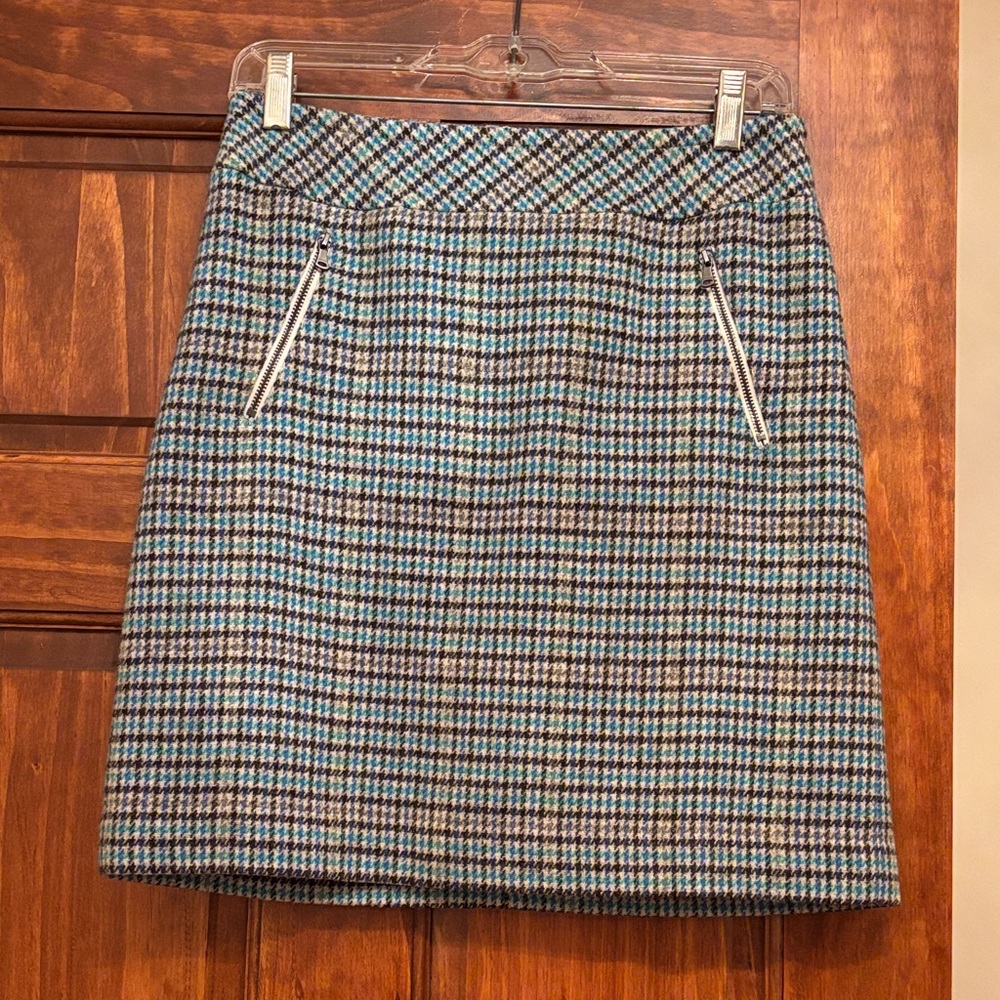 Talbots Blue and Black Patterned A-Line Skirt